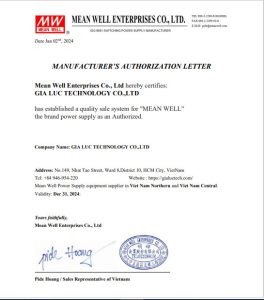 nhà phân phối nguồn chính thức MEANWELL GIA LỰC TECH.